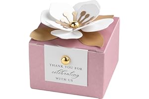 FEIYI 20 PCS Candy Boxes, 3 In 1Dusty Rose Favor Boxes with Floral Decor, White Thank You Tags Gift wrapping for Wedding Birthday Baby Shower Decorations Party -2.55x2.55x1.77''