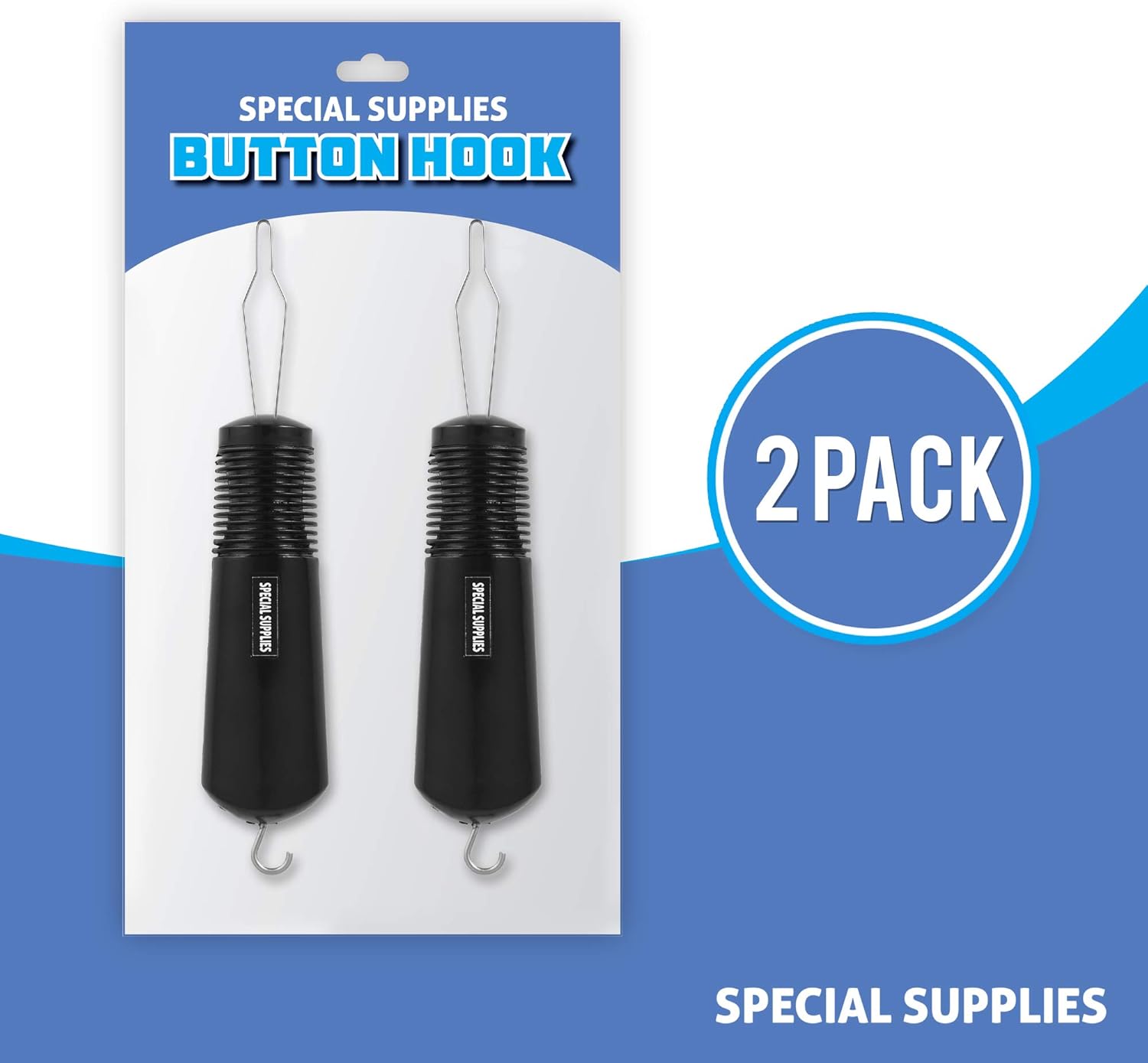 Special Supplies Button Hook (2 Pack) Wire Loop Pull Through - Shirt, Dress, Collar - Non-Slip, Ribbed Grip for Seniors, Arthritis Sufferers - Wide Gripper, Puller Dressing Aid (Universal): Health & Personal Care