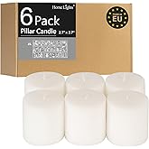 Pillar Candles - 2.7x3 inch | 30 Hours Burning, 6 Count - White Unscented Smokeless European Pillar Candles - Perfect for Wedding, Parties, Spas, Home Gatherings and Dinner