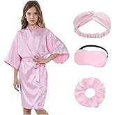 ROSUN Kids Girls Silky Satin Robe Sets for Birthday Flower Girl Spa Party Wedding with Eyemask Hairband Hair Ring