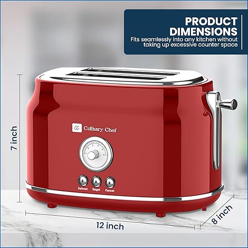 CULINARY CHEF, Slice Toaster, Retro Style, Wide Slot for Bread