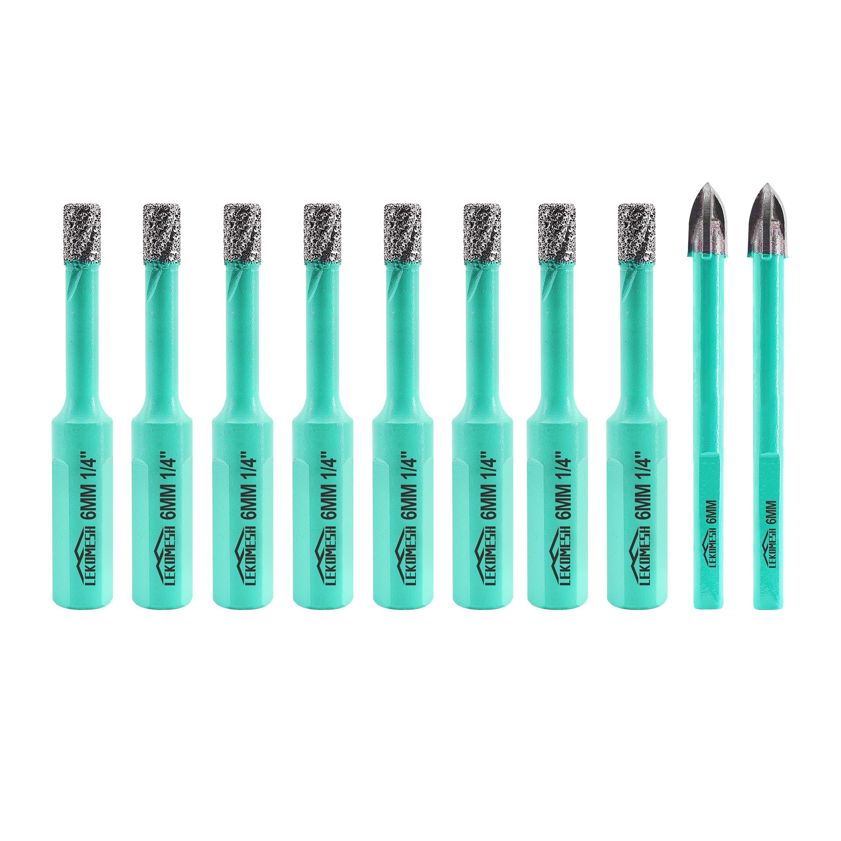 LEKOMESH Diamond Drill Bit Kit - 8pcs 6MM Diamond Hole Saw & 2pcs 6MM Carbide Drill Bit with Triangle Shank for Porcelain Tile Drill Bits for Ceramic Marble Granite Stone Quartz