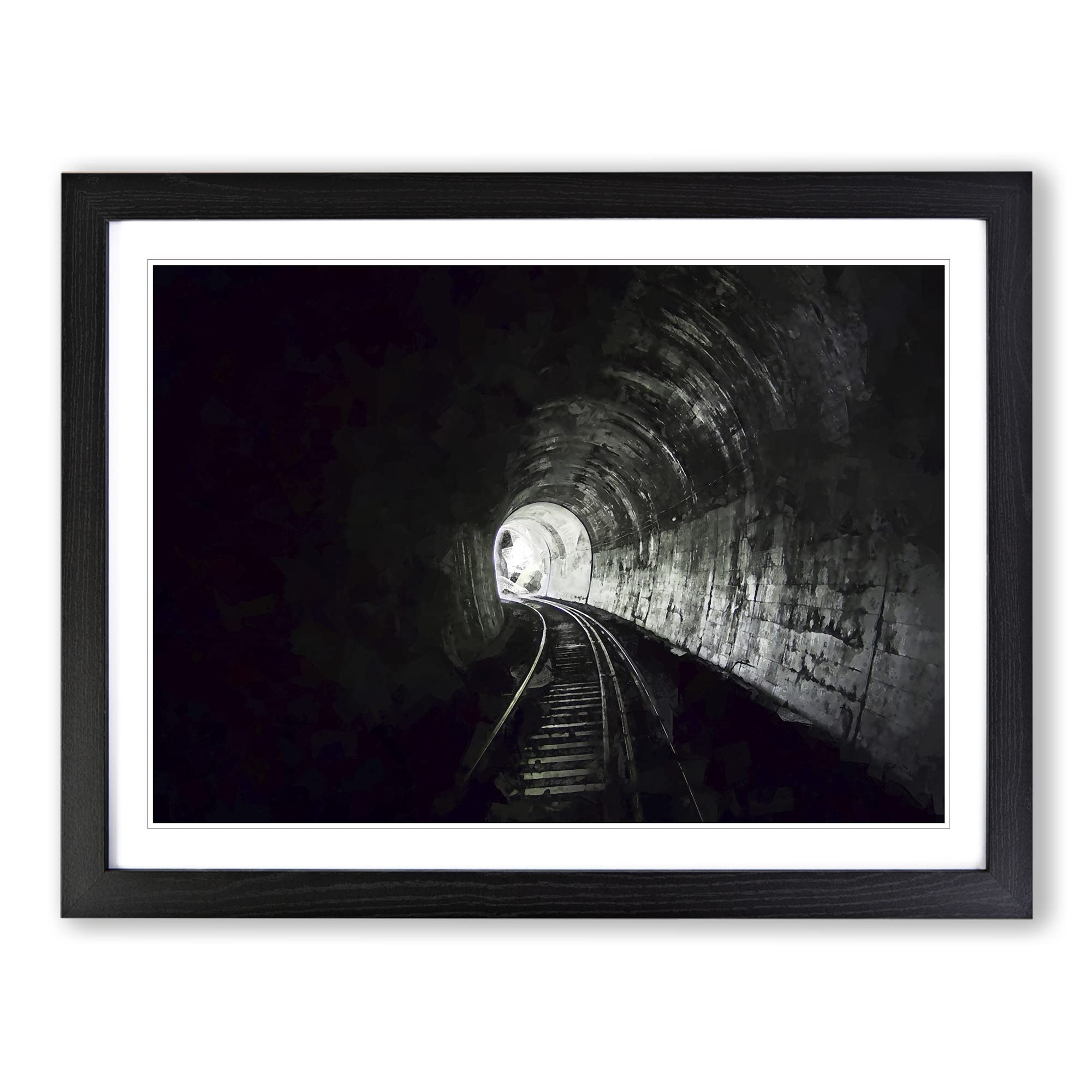 Train Railway Tunnel In Abstract Modern Art Framed Wall Art Print, Ready to Hang Picture for Living Room Bedroom Home Office Décor, Black A3 (46 x 34 cm)