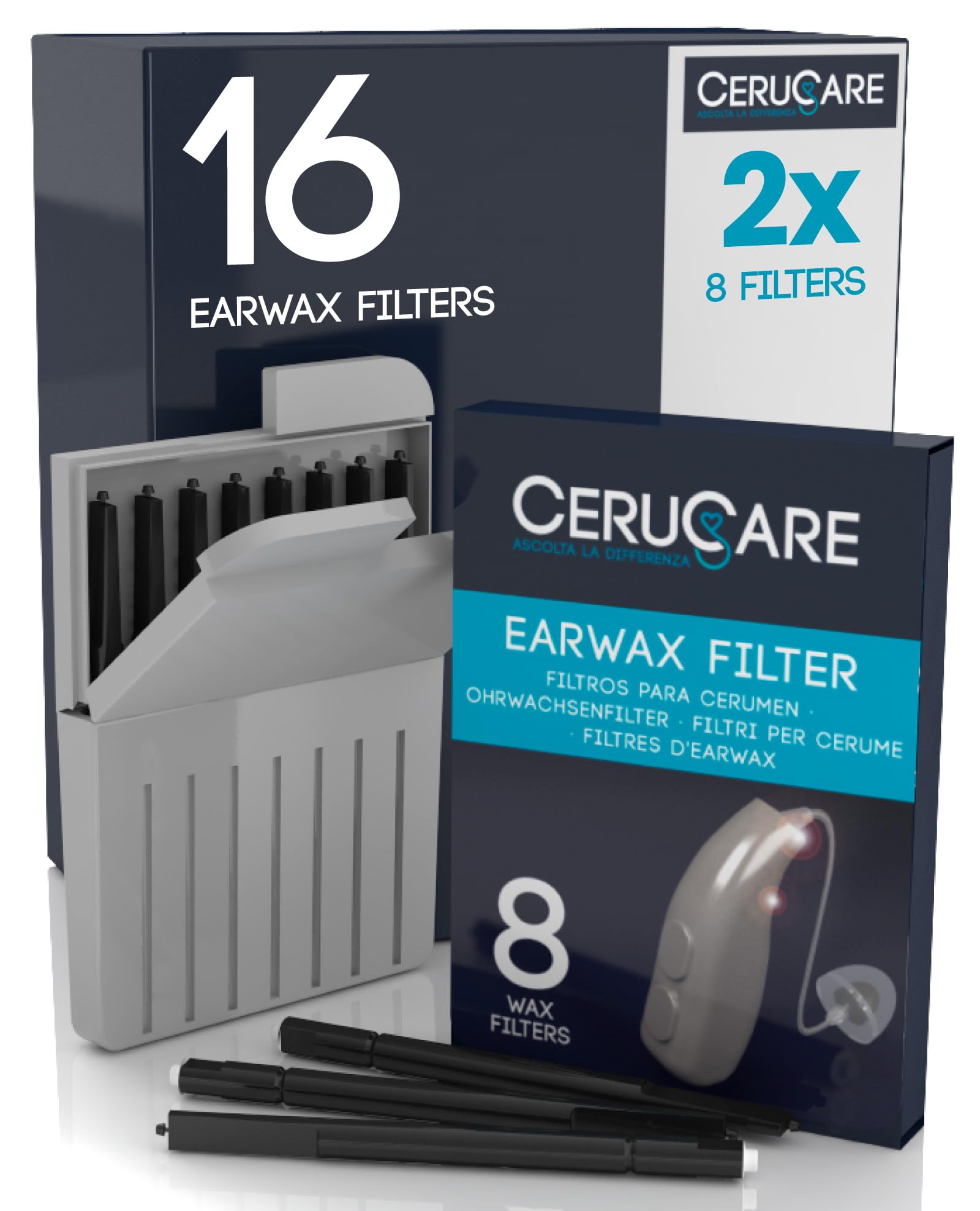 16 Earwax Filters for Hearing Aids Wax Guard CeruCare for Quick and Effective Cleaning Protects Hearing Aid from Dust and Moisture with Resealable Hard Case Diameter 1.3mm — image 1