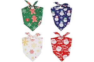 4pcs Christmas Dog Bandanas, Multiple Size Holiday Dog Scarf Classic Snowflake Snowman Santa Candy Cane Pattern Drool Bib for