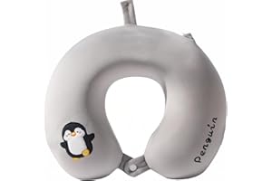 DARLER Kids Neck Pillow for Traveling | Soft Memory Foam Support | Removable & Washable Cover | Portable Design for Airplane & Road Trip | Grey Penguin | Recommended for Toddlers & Children