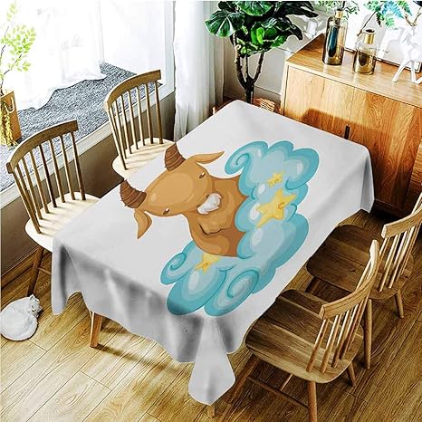 Amazon Tt Home 洗えるテーブルクロス 星座の山羊座 星占いのテーマ 雲に角のあるイラスト キッチンダイニングテーブル装飾用テーブルカバー W60x90l ペールブラウンペールブルーイエロー テーブルクロス オンライン通販