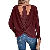 SOLY HUX Women's Long Sleeve Shirts Lace Open Back T-Shirt Casual Textured Waffle Knit Tee Tops