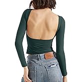 SUUKSESS Women Backless Going Out Tops Double Lined Open Back Basic Long Sleeve