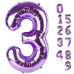 Numbers Balloon 3, 40 Inch Large Purple Balloon for