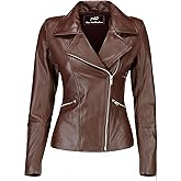 Jild Women's Asymmetrical Zip-Up Real Lambskin Leather Motorcycle Jacket - Casual Fashion Moto Biker Leather Jacket Women