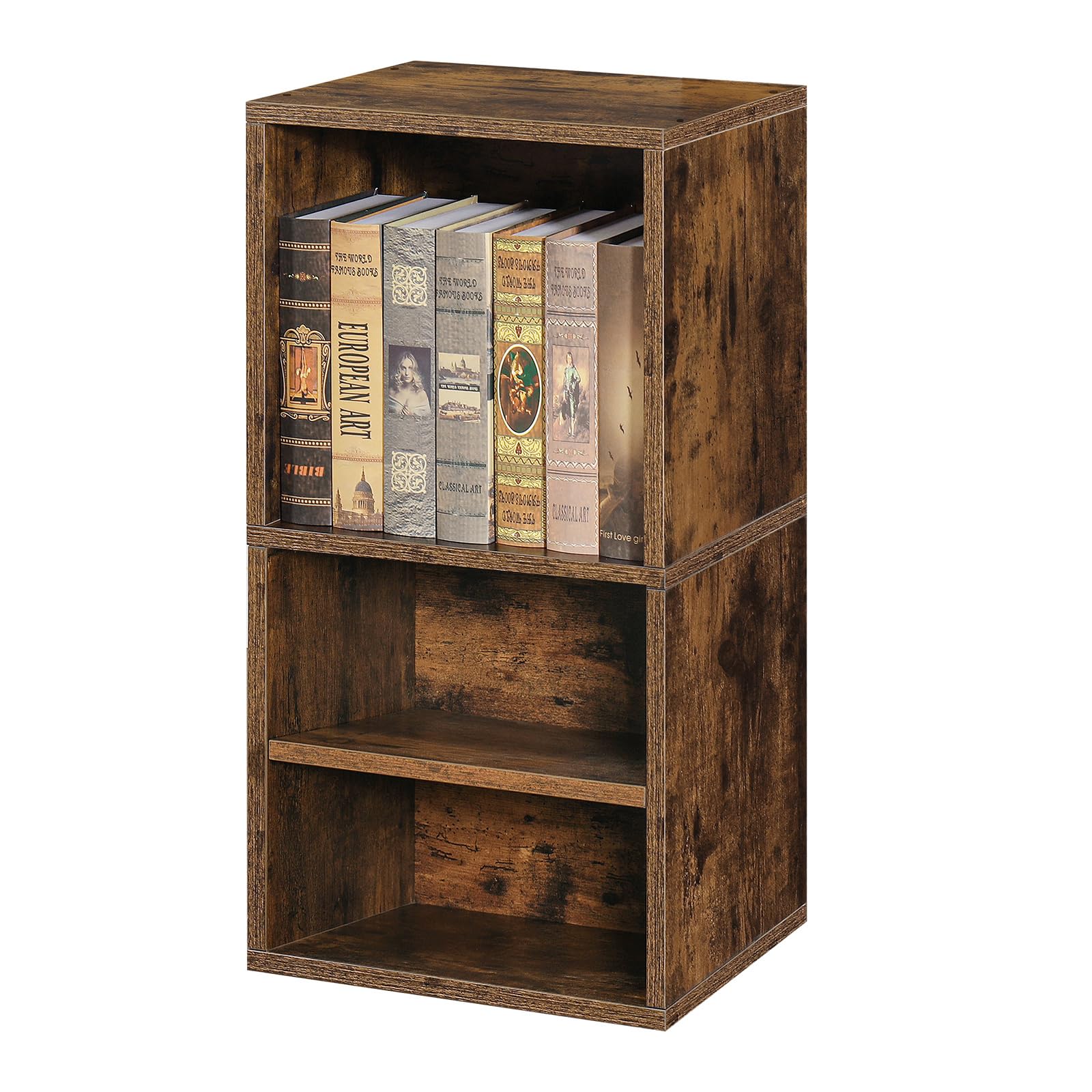 Photo 1 of FUSUNBAO Magic DIY Cube Storage Organizer Stackable Cubes, Small Room Organizer Wooden Storage Boxes, Modern Cube Bookshelves, Shelves for Home Books Clothes Toys (Antique Brown,2-Layer Cube)