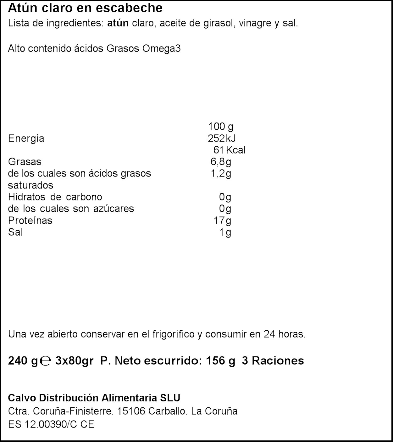 Calvo - Atún Claro Escabeche, Pack 3 x 80 g: Amazon.es: Alimentación y bebidas