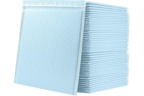 Bubble Mailers Waterproof 8 x 12 inches 50pcs Shipping Envelopes Multicolors Padded Envelopes Self Seal Adhesive (Baby Blue,