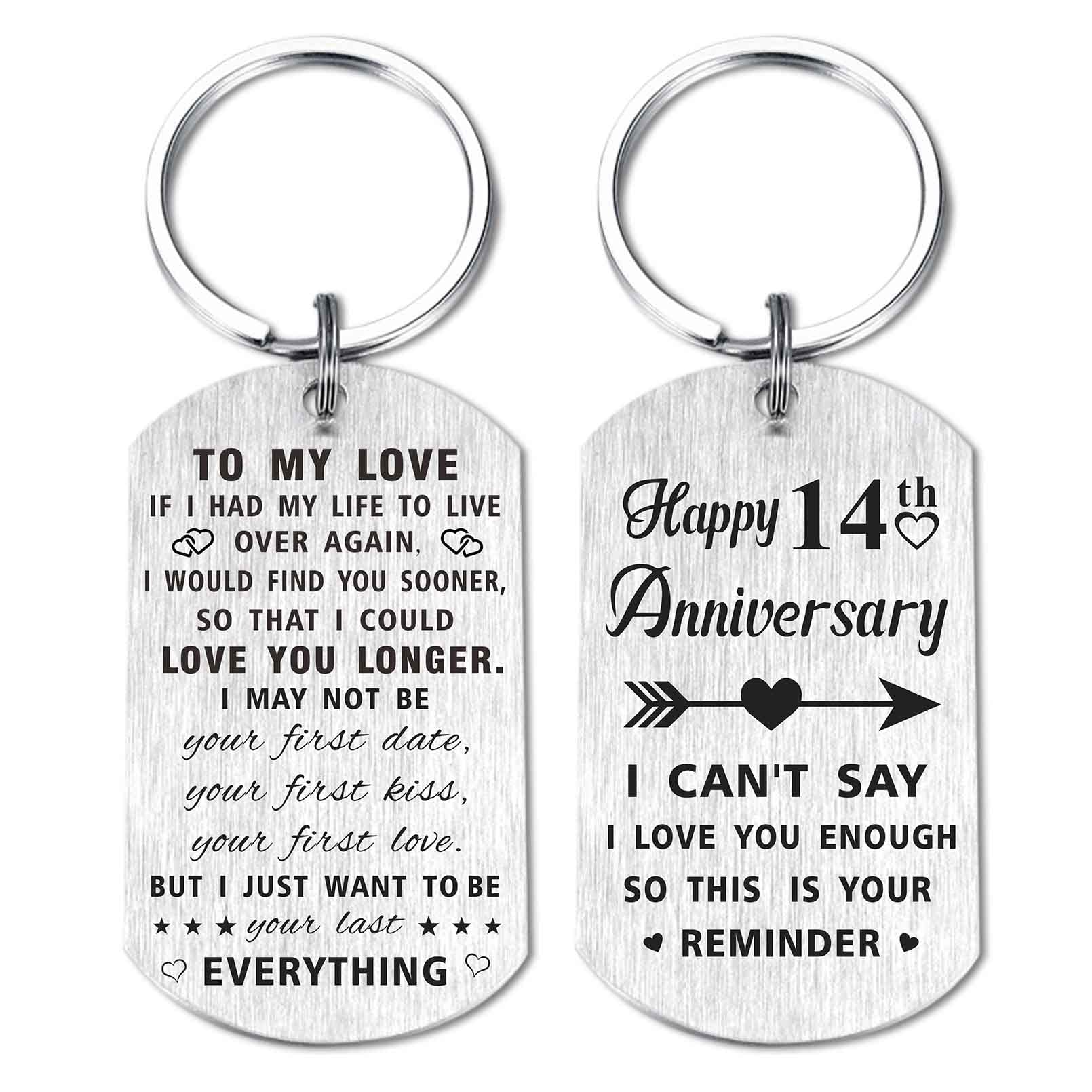Yobent 14th Wedding Anniversary Keychain Gifts for Husband Wife Men Women, Happy 14 Year Anniversary for Him Her