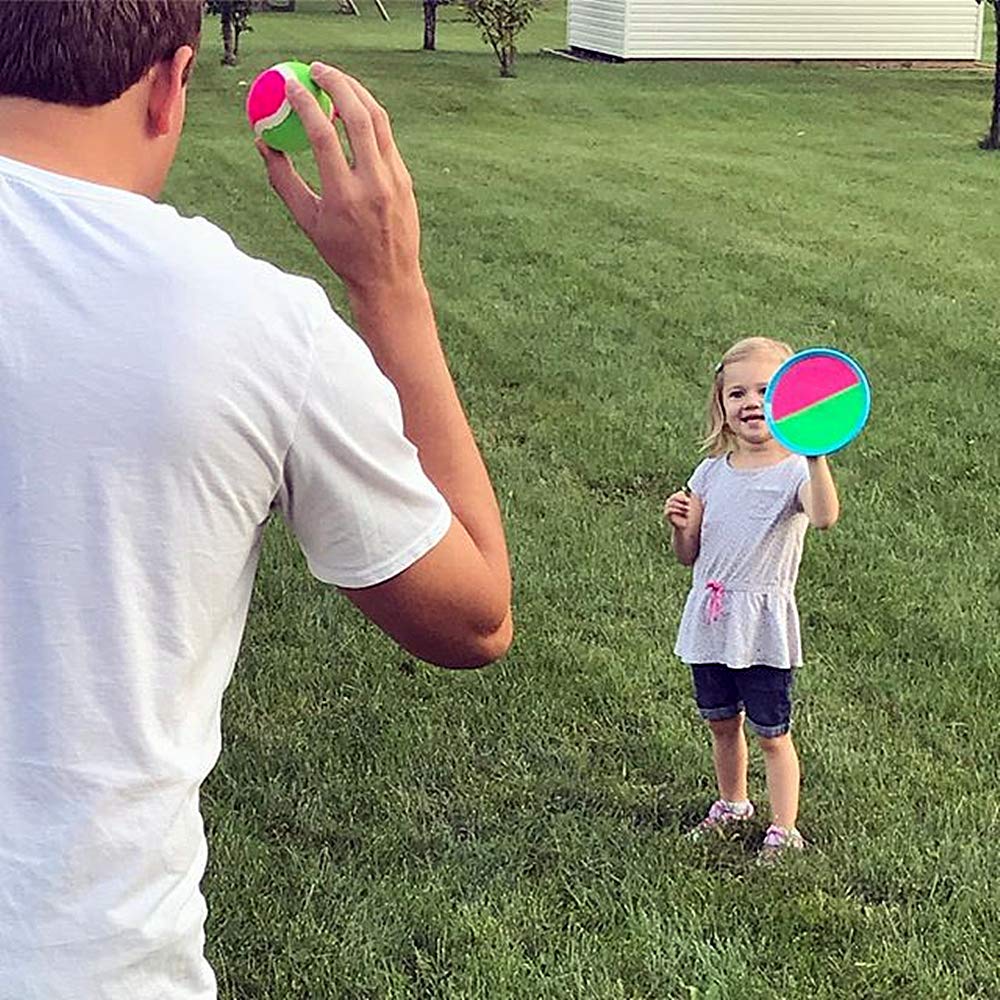 Ayeboovi Paddle Toss and Catch Ball Set - Self Stick Paddle Game with 4 Paddles, 4 Balls and 1 Storage Bag