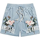 GORGLITTER Men's Letter Graphic Track Shorts Drawstring Waist Summer Workout Shorts