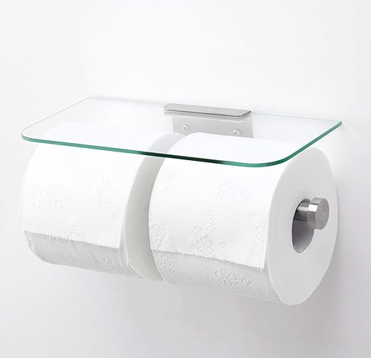 Amazon Com Jackcubedesign Double Toilet Paper Holder With Glass Shelf Wall Mount Stainless Steel Dual Tissue Dispenser Holders For Bathroom Glass Type2 Mk428d Home Kitchen