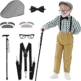 Aimeiar Kids 100 Days of School Costume for Boys - Halloween Old Man Costume Hat Glasses and Grandpa Vest Set for Child