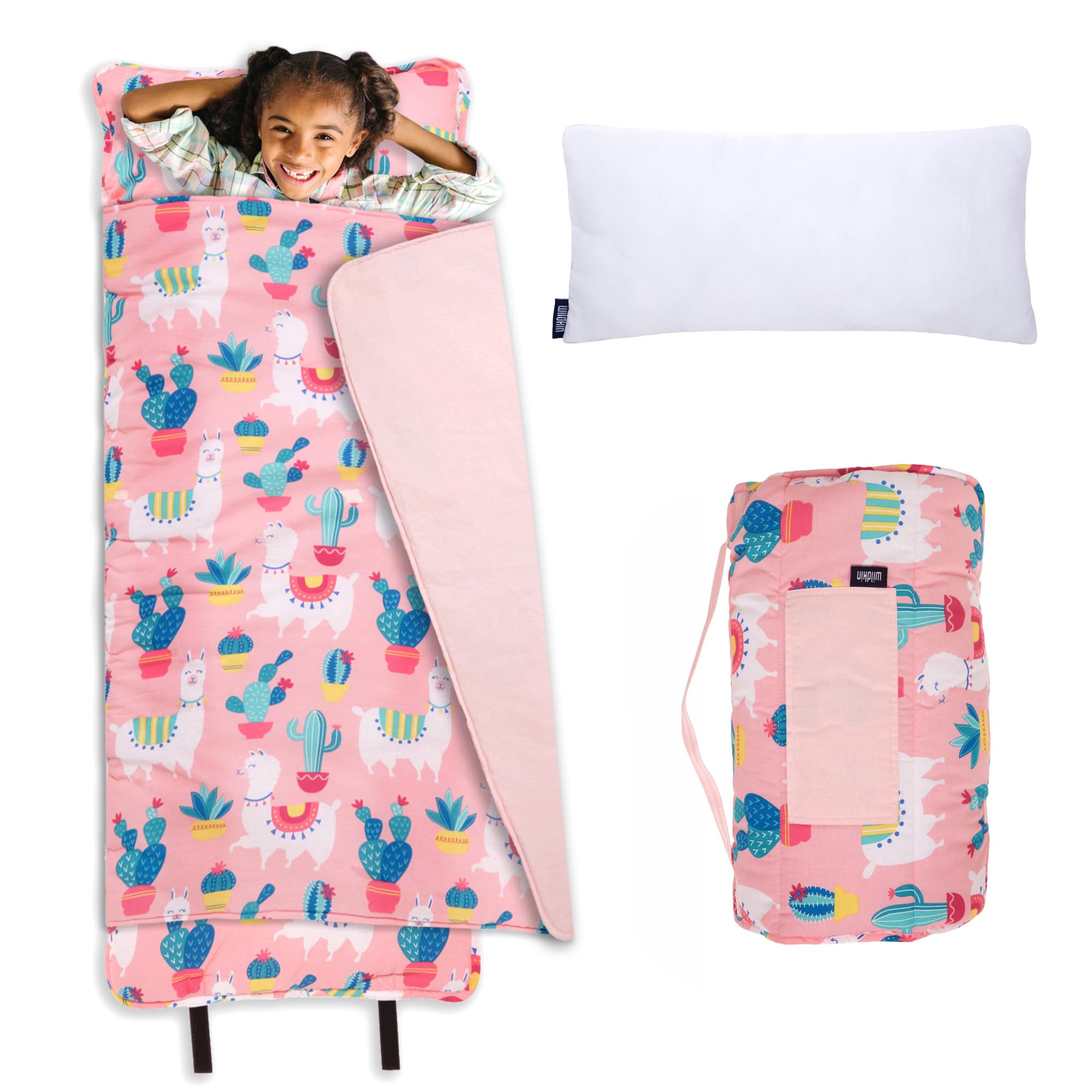 Photo 1 of Wildkin Kids Original Nap Mat – Cozy Kids Sleep Mat with Pillow, Ideal for School & Travel - Llamas and Cactus Pink