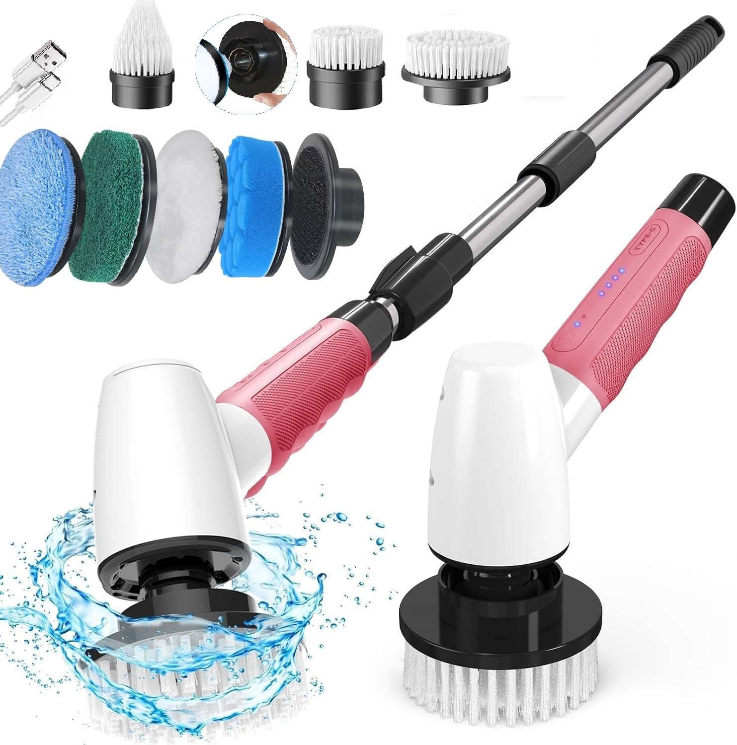 Cordless Electric Spin Scrubber,400 RPM,8 replaceable brush heads,90-min runtime,3 adjustable lengths,and 2 speed settings.Ideal for cleaning bathrooms,showers,bathtubs,glass,and cars.