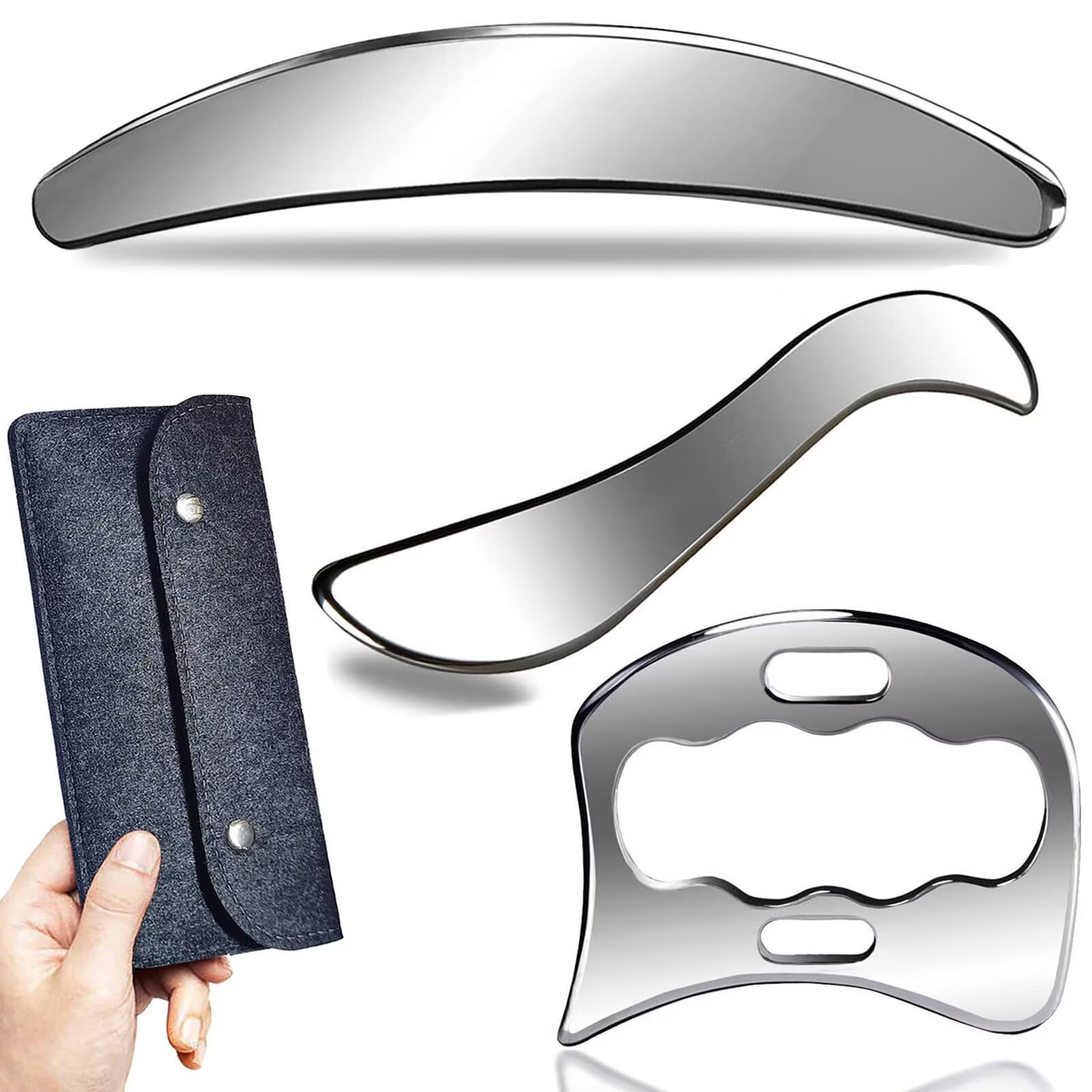 GYX COELE 3 in 1 Stainless Steel Gua Sha Set Scraping Massage Tool Set,IASTM Tool Set, Soft Tissue Therapy Used for Arms, Back, Legs,Shoulder Reduce Muscle Soreness (3PCS Set)
