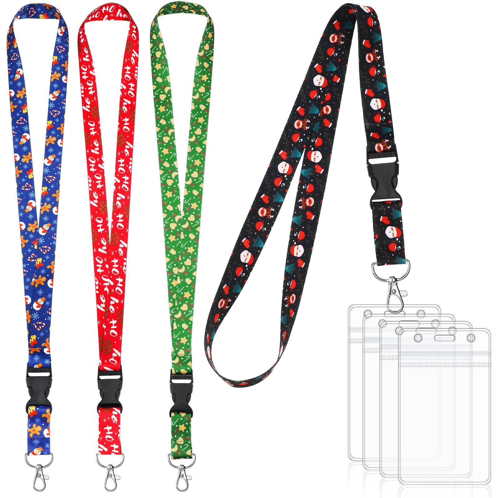 Faccito 4 Set Christmas Lanyard with Card Holder Santa Claus Snowman Gloves ID Lanyard with Waterproof PVC Card Holder for Women Office Colleague Christmas Party Favor(Snowman)
