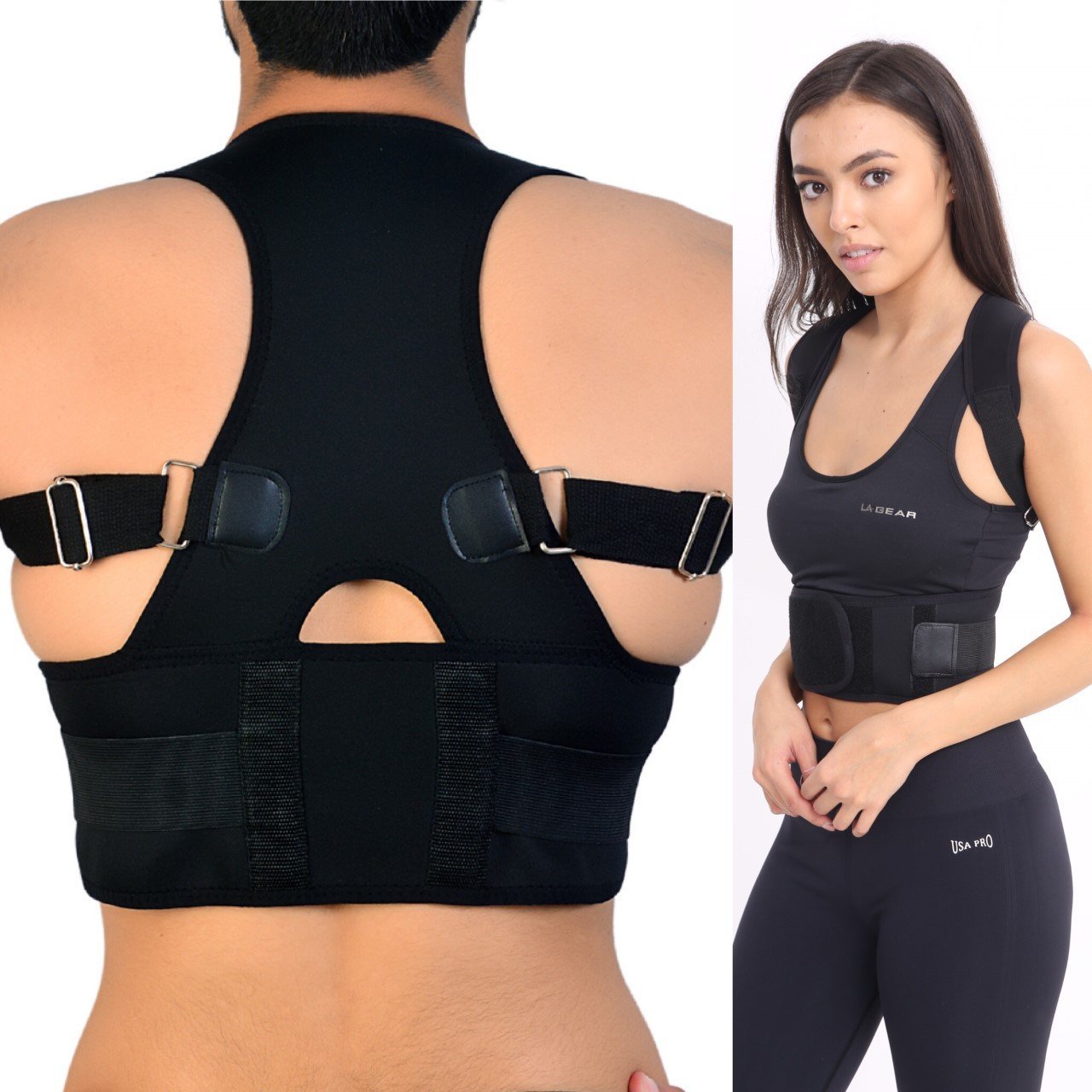 Posture Corrector Deluxe, Magnetic, Adjustable Straps, Neoprene, Four Colours (2XL, Black)