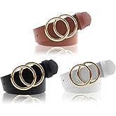 Udekit Women's PU Leather Belt Double O Ring Soft Faux Leather Waist Belt