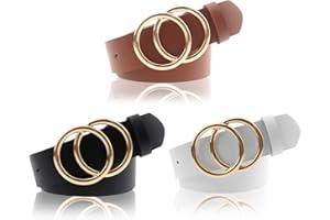 Udekit Women's PU Leather Belt Double O Ring Soft Faux Leather Waist Belt