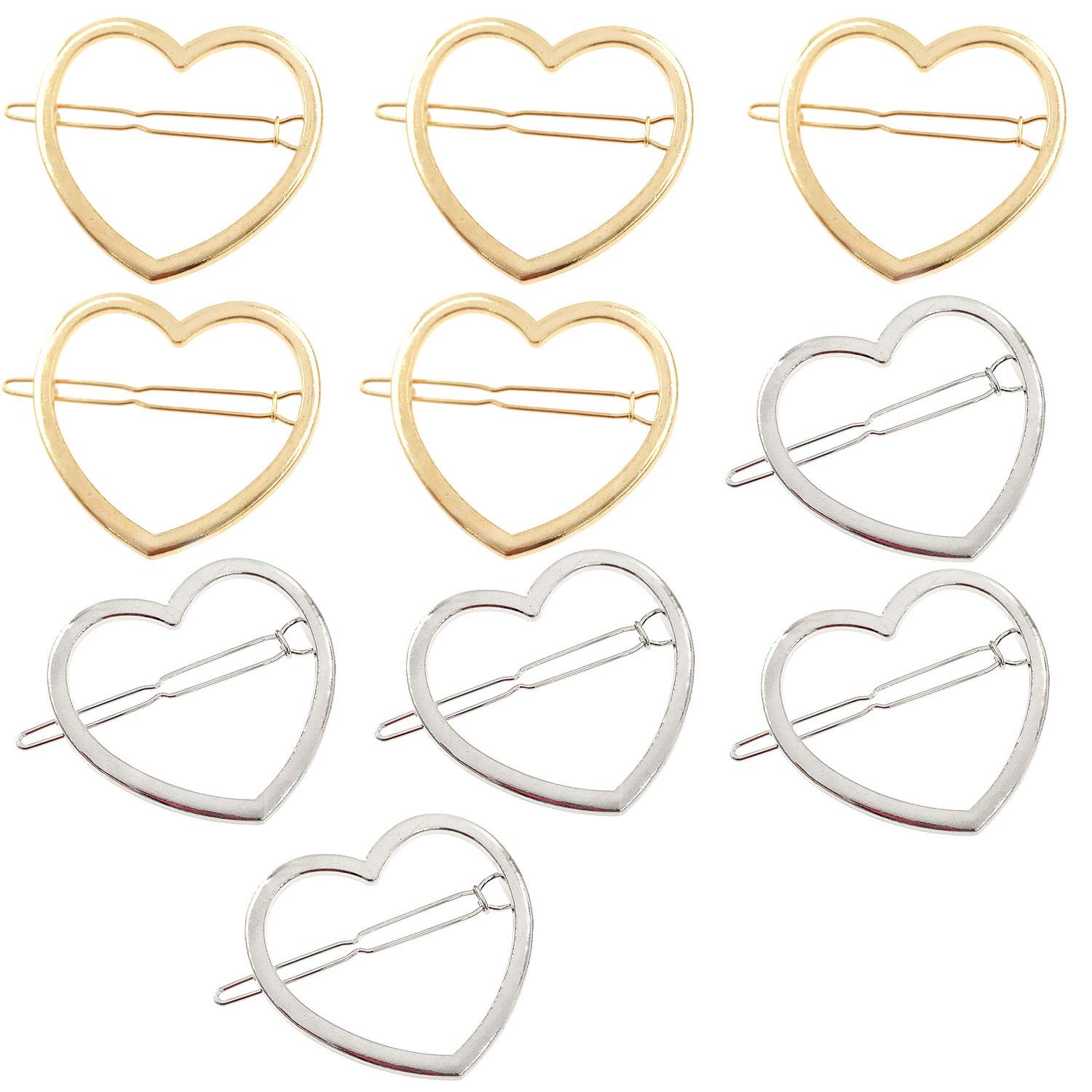 Photo 1 of 10 Pcs Hollow Smooth Love Heart Hair Pins Clip - Fashion Cute All-Match Hairpin Side Clamp Liu Hai Horse Tail Clip for Women Lady