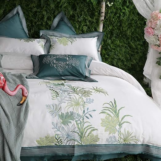 Sstony Egyptian Cotton Bedding Set Green White King Large Size