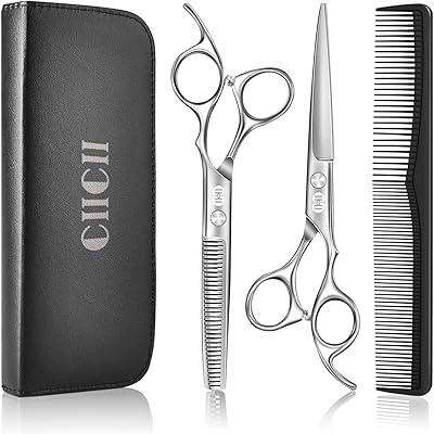 CIICII Friseurschere, Haarschneideschere Profi Set (6,7 Zoll Haarschere & Effilierschere) Haar Bart Trimmen Formung Pflege für Männer Frauen Haustiere Familie Friseursalon (Silber)