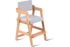 Ezebaby Wooden High Chair for Toddlers to Teens Adjustable Kids Learning Chair with Steps, Child Seats with Removable Cushion (Natural Color)