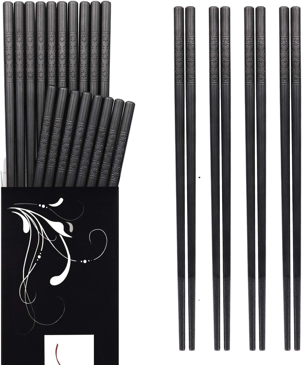 Annvchi EssStäbchen 10 Paar - Japanische Chopsticks Schwarz Stäbchen für Asiatisches Geschirr