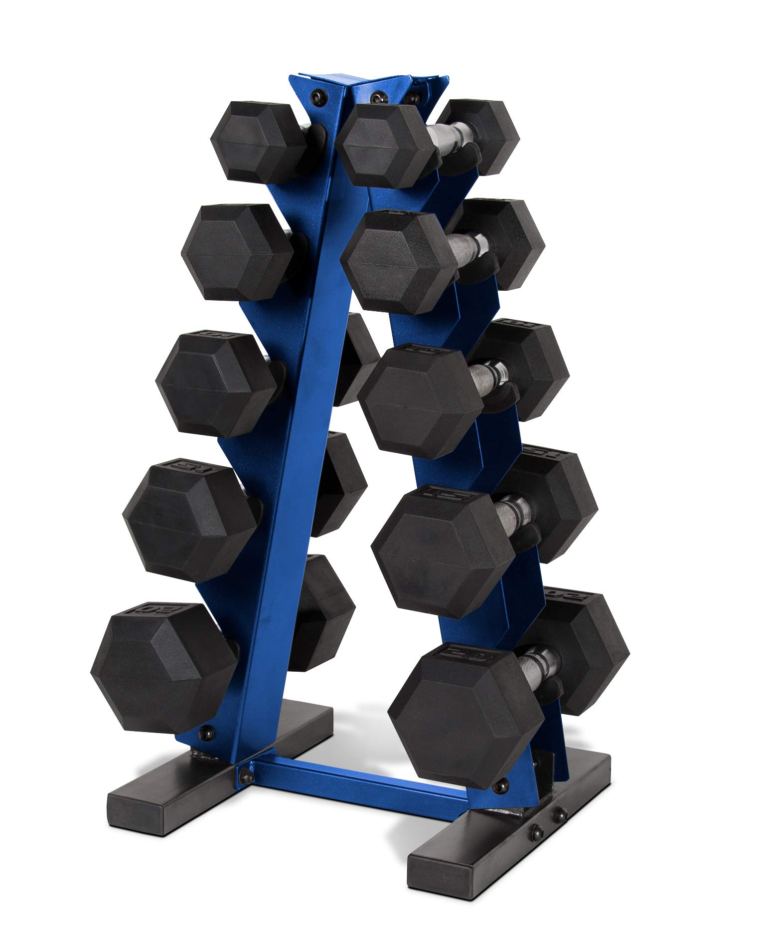 Photo 1 of **STAND ONLY** CAP Barbell 150 LB Coated Hex Dumbbell Weight Set with Vertical Rack, Blue, New Edition