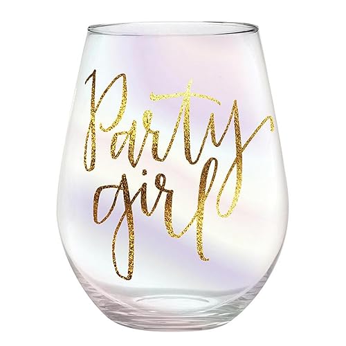 Slant Collections Celebration Wine Glasses Jumbo Stemless Wine Glass Holds a Full Bottle, 30-Ounce, Party Girl