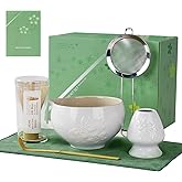 ZENS Matcha Whisk Set, Ceramic Matcha Kit Set Includes Matcha Bowl, Bamboo Whisk and Scoop, Chasen Holder, 304 Sifter and Tea Mat - 6Pcs Matcha Kit for Matcha Lovers (White)