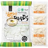 Unha's Korean Sliced Oval Rice Cakes, Tteokguk Tteok, 21.16 oz 1 Pack | Chewy pieces for soup, hot pot, ramen, stir fry, rabokki, tteokbokki; three sealed bags for simple portioning