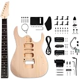 Fistrock DIY Guitar Kit Beginner Kit JS Style Basswood Body Hard Maple Neck | Engineered Wood Fretboard, Unfinished Beginner Kit, 6 String Right Handed, Black Hardware, Build Your Own Electric Guitar