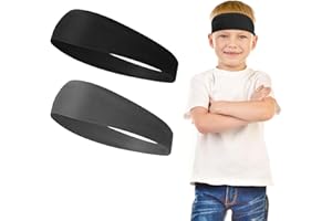 Qianyu 2 Pieces Sports Headbands for Kids Breathable Sweatbands Soft Moisture Wicking Elastic Sweat Soccer Baseball Hairbands Athletic Accessories for Toddler Children Teenagers (Black+Dark Grey)