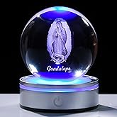 Movdyka 3D Crystal Ball Virgen De Guadalupe Statues Religious Gifts for Women Catholic, Laser Etched Our Lady of Guadalupe Decorations The Blessed Virgin Mary Glass Statues with Colorful LED Base