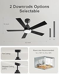 CubiCubi Ceiling Fan, 42" Black Ceiling Fans with