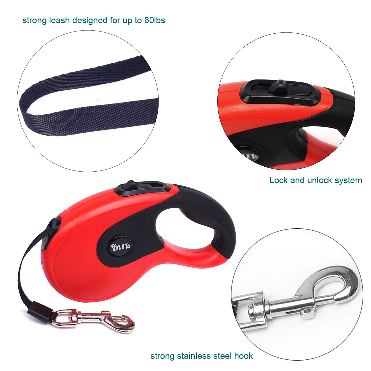 COODIA Retractable Dog Leash Dog Heavy Duty Automatic Lead Rope Walking Leash for Medium Large Pet Dogs up to 85lbs Tangle Free,16Ft,One Button Break & Lock