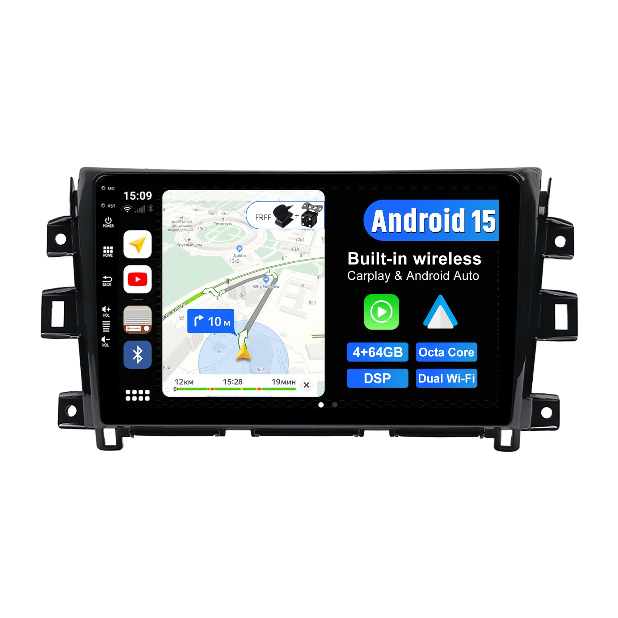 BXLIYER Android 15 IPS Car Stereo For Nissan NAVARA NP300 (2016-2018) - Wireless CarPlay/Android Auto - 4G+64G - LED Camera + MIC - 10.1 Inch 2 Din - DSP Steering Wheel DAB Fast-boot 360-CAM WIFI