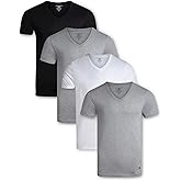 Lucky Brand Mens Shirts - 4 Pack Soft Cotton Short Sleeve Crewneck and V Neck Shirts Men Basic Shirt for Men Pack
