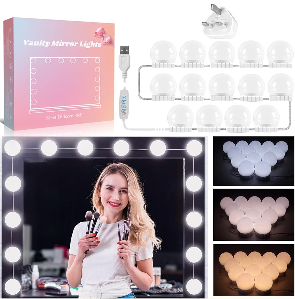 Akynite Vanity Mirror Lights USB with Adapter 3 Colours 10 Brightness 14 LEDs
