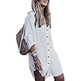 Women’s Swimsuit Cover up,Silky Button Down Shirt Midi Dress Kimono,Summer Bathing Suit Beach Coverups for Women (CP-Aline)