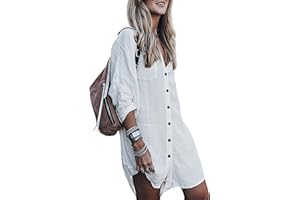 ZOYE CHEN Women’s Swimsuit Cover up,Silky Button Down Shirt Midi Dress Kimono,Summer Bathing Suit Beach Coverups for Women (CP-Aline)