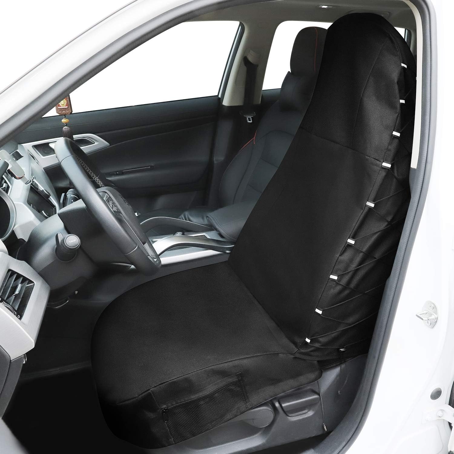 Winload Waterproof Car Front Seat Cover, Universal Single Seat Protector with 5 Pockets for Organizing, Washable, Tear Resistant Fabric in Black, Great for Yoga, Gym, Running, Swimming, Boxing